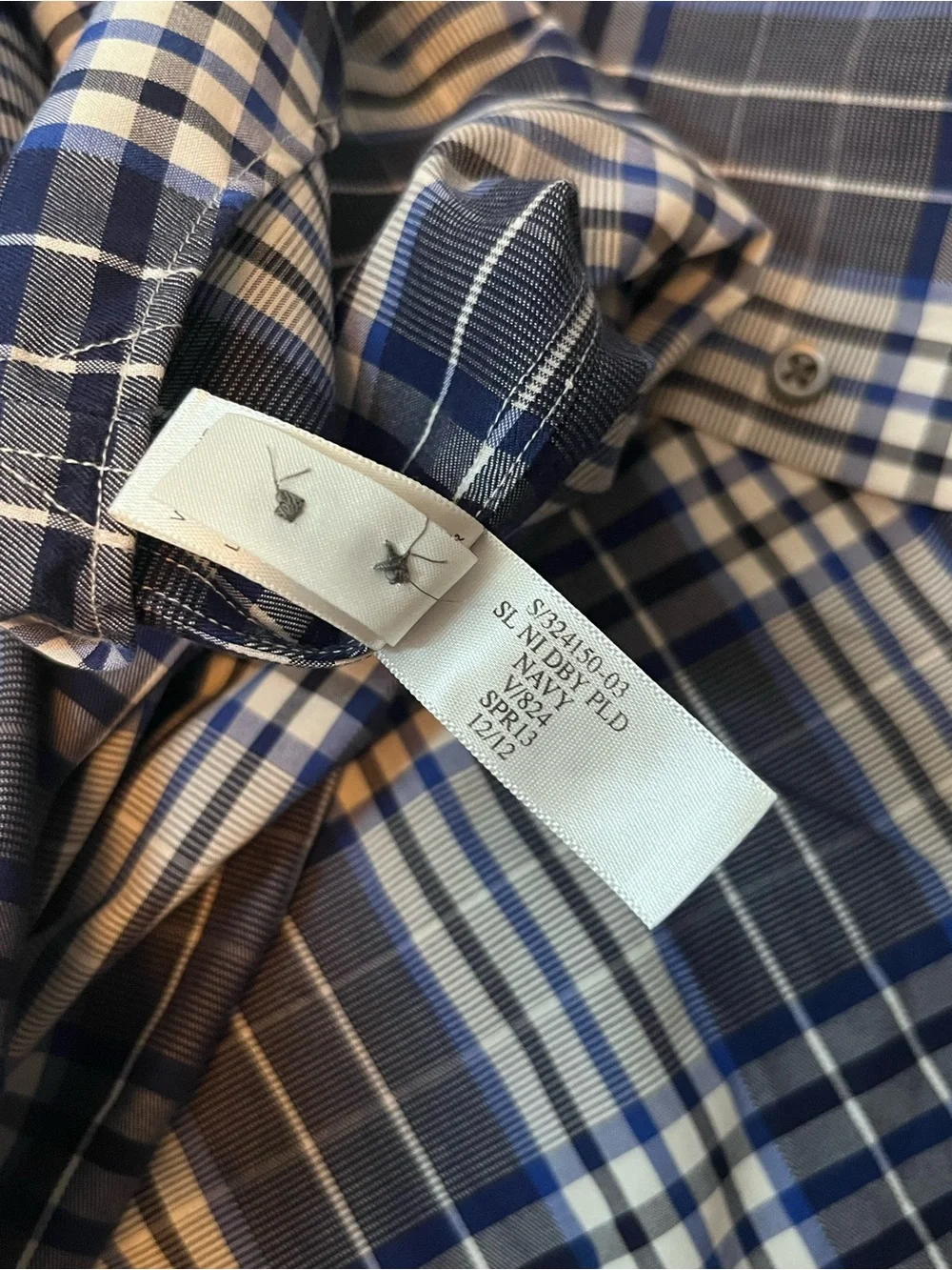 Banana Republic Men's Navy and White Plaid Non-Iron Slim Dress Shirt